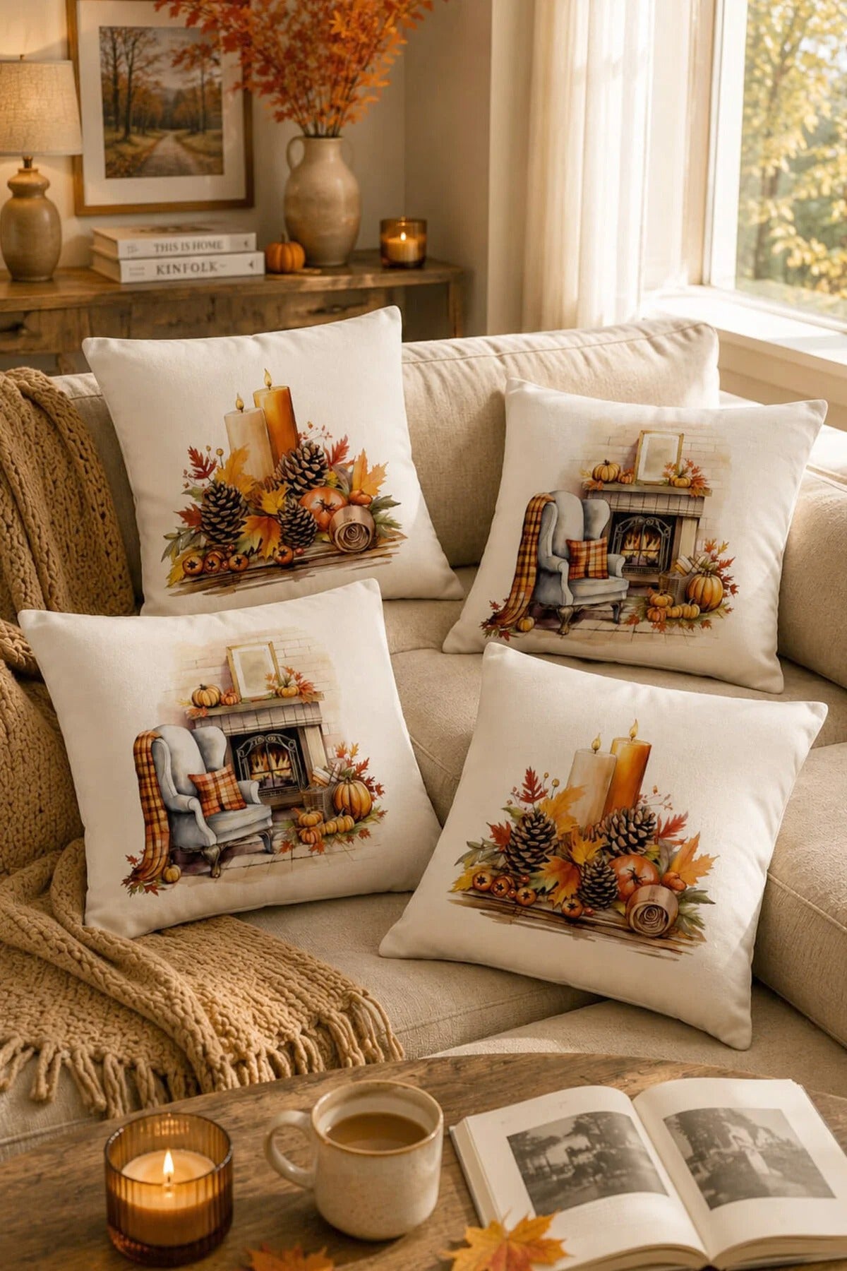 4-Piece Autumn Harvest Decorative Pillow Cover Set
