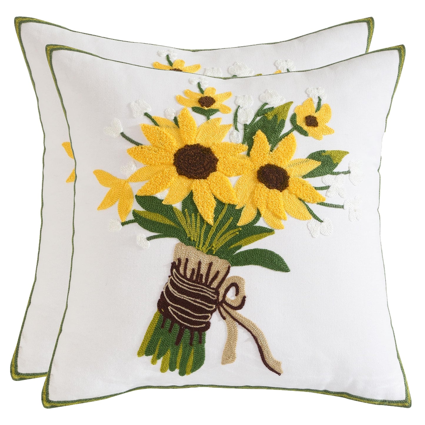 Sunflower Bouquet Embroidered Cushion Cover