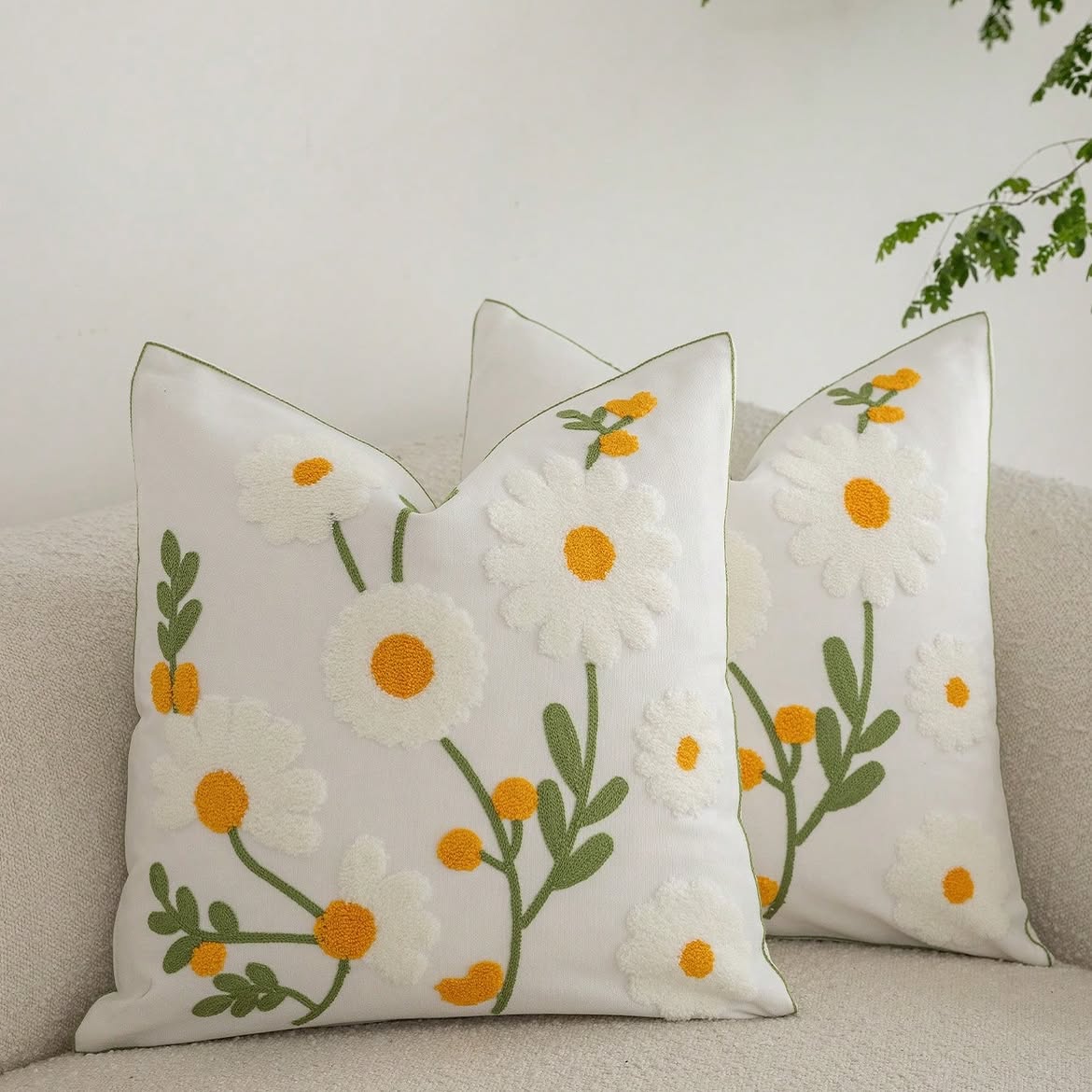 Daisy Days Embroidered Cushion Cover