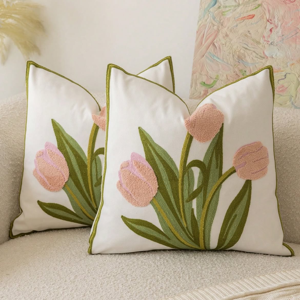 Blush Tulip Garden Cushion Cover