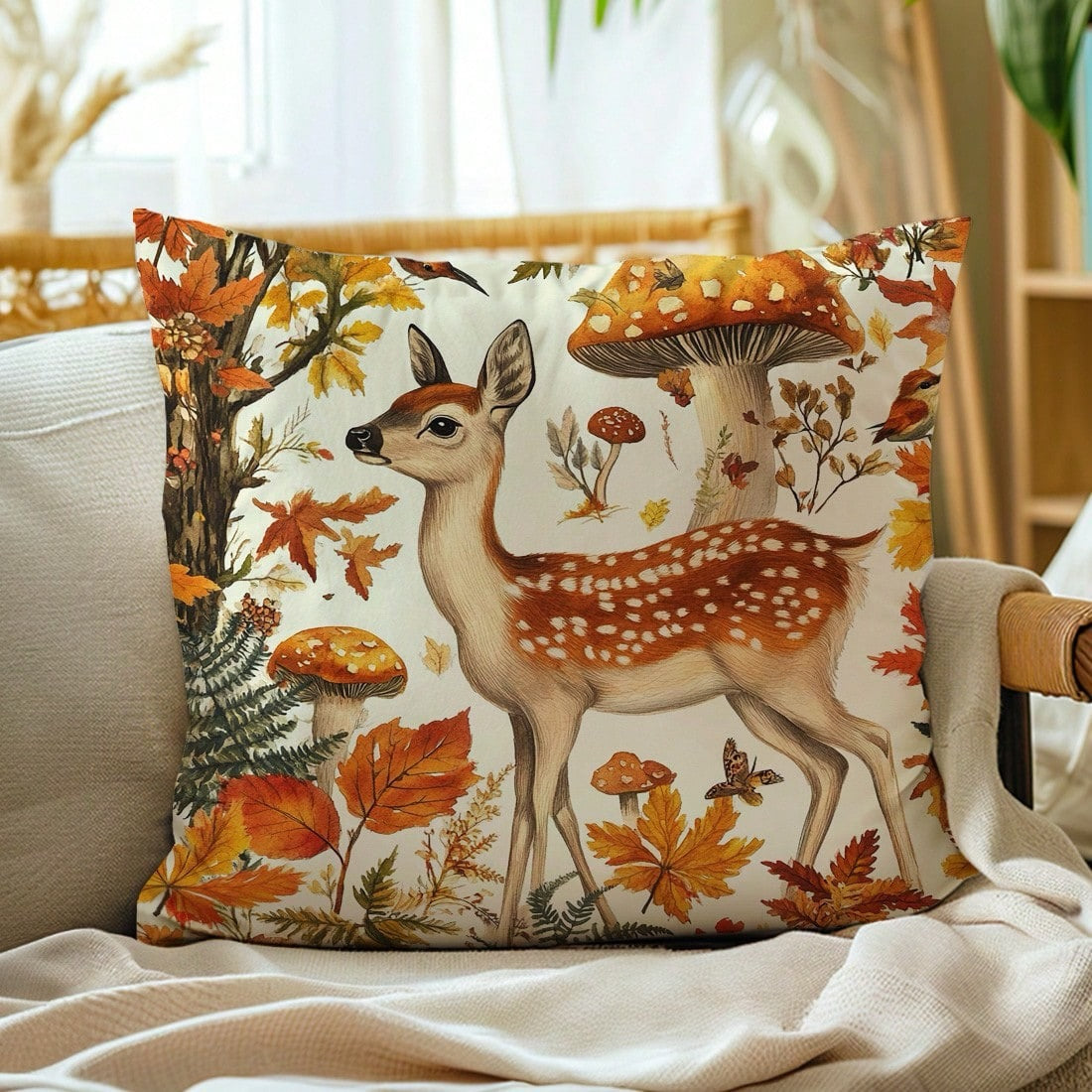 Woodland Autumn Animal Pillow Cover | Fall Wildlife Home Décor