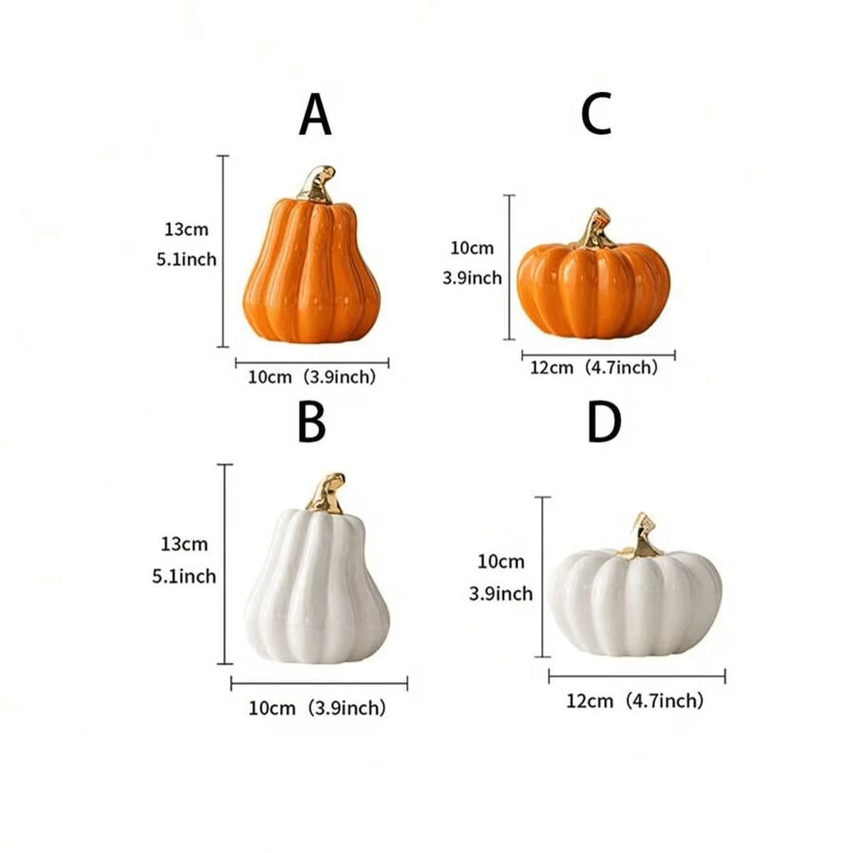 Ceramic Pumpkin Décor Set with Gold Stem | Fall Table Accent