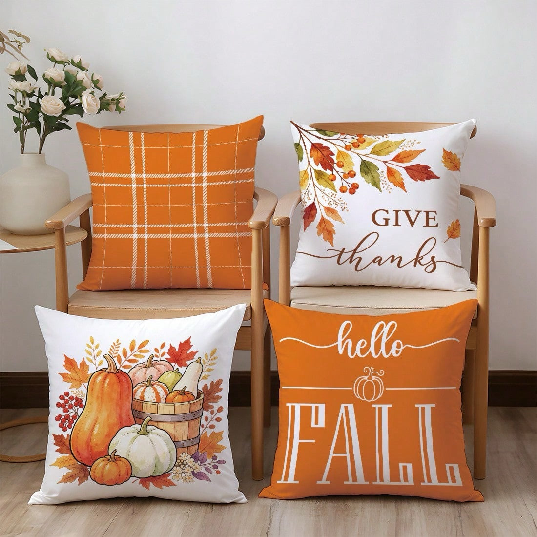 Set of 4 Autumn Pumpkin Cushion Covers