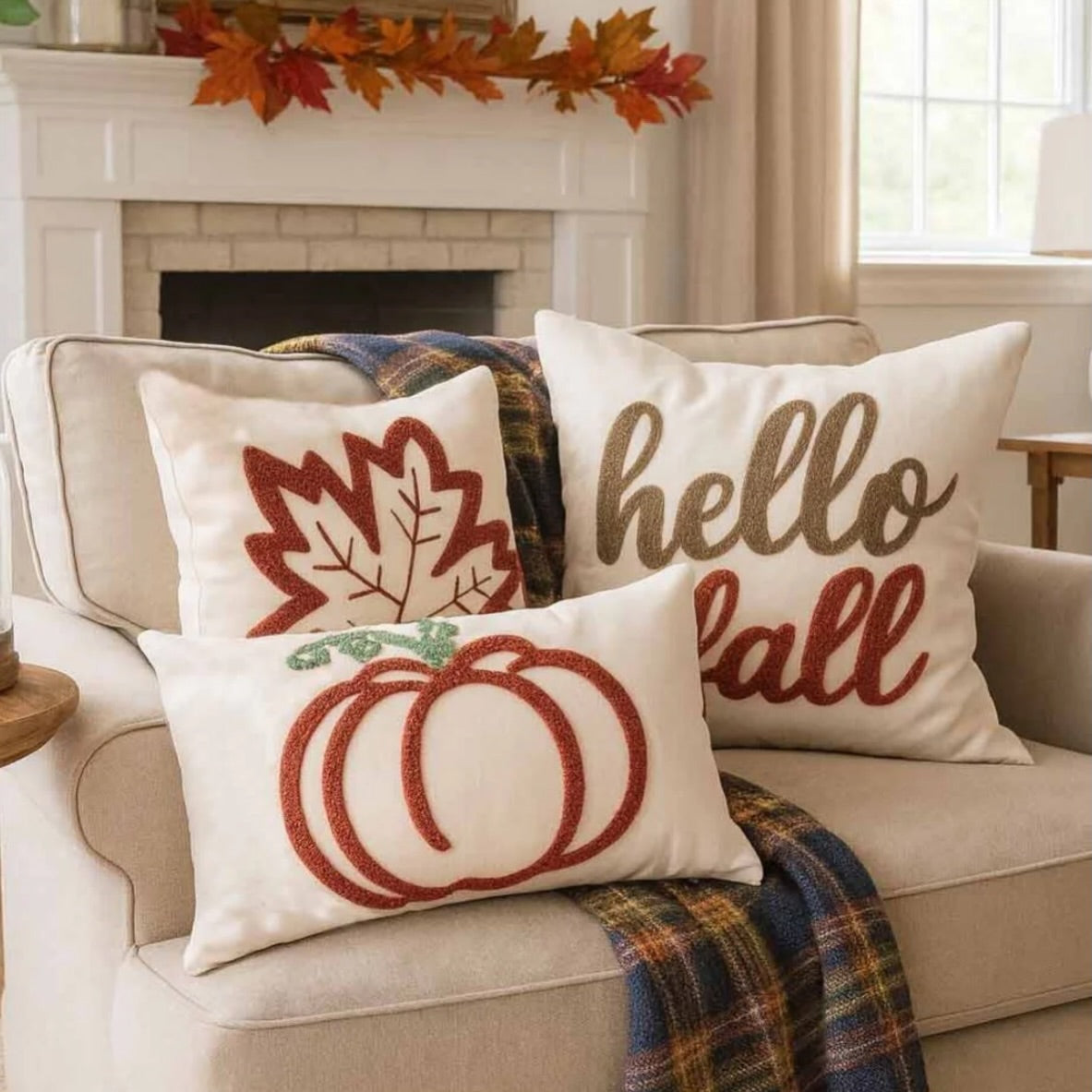 3-Piece Embroidered Fall Pillow Cover Set