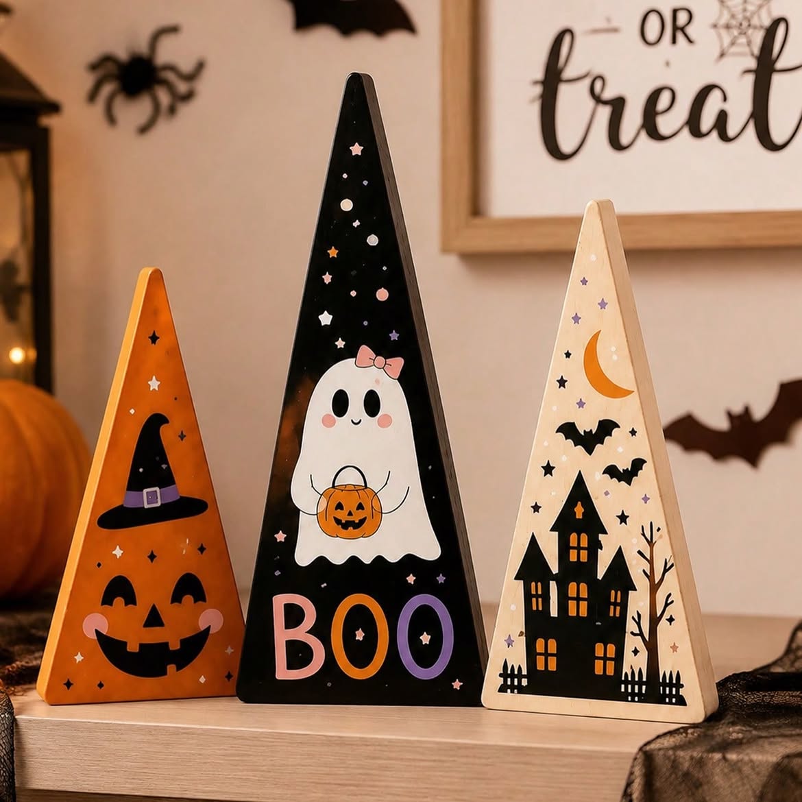 3-Piece Halloween Triangle Tabletop Decoration Set