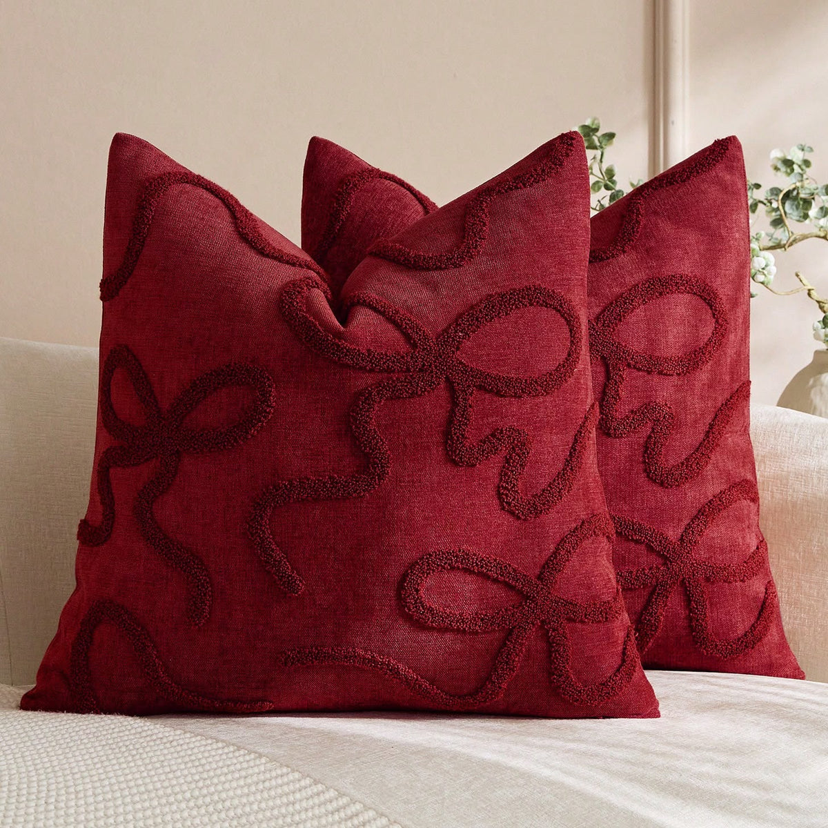 Burgundy Bow Tufted Cushion Cover Collection
