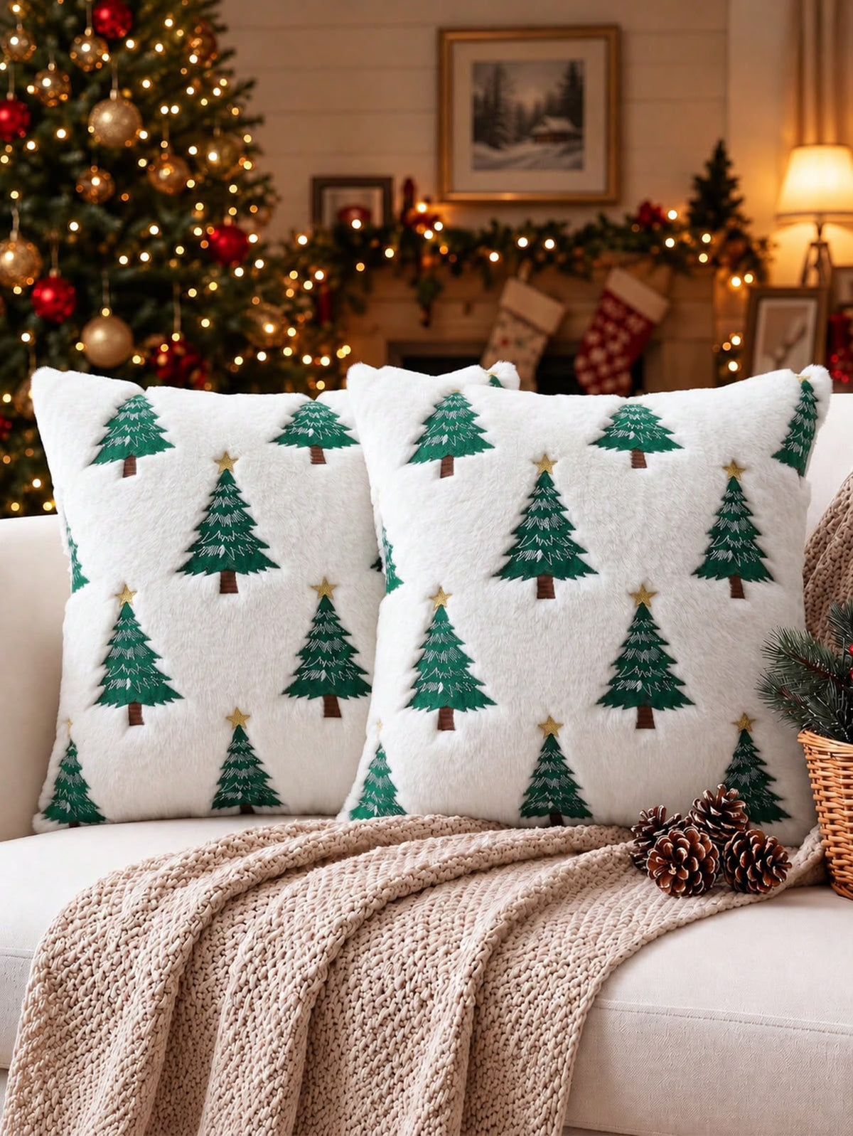 Fluffy Christmas Tree Cushion Cover | Red & White Variants