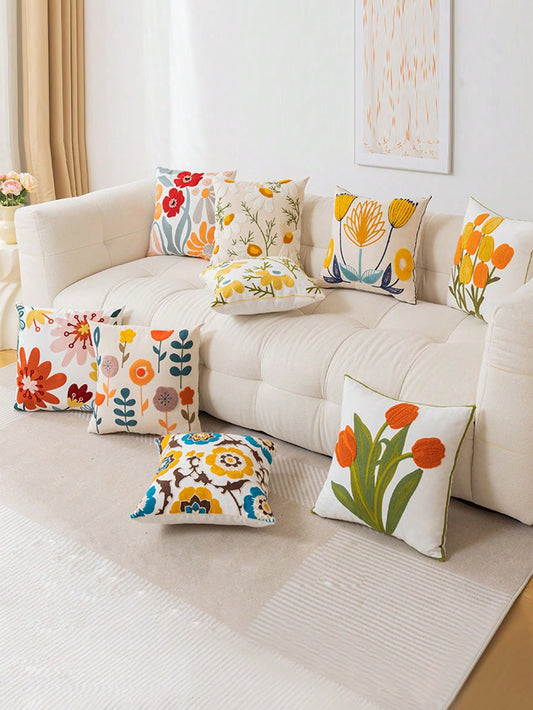 Embroidered Floral Cushion Cover