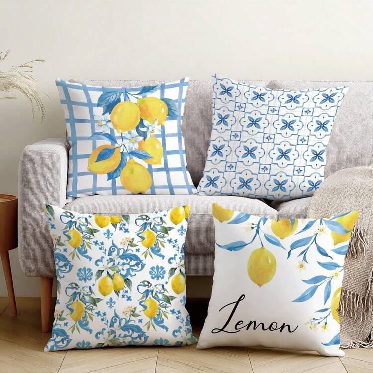 Blue & Yellow Citrus Pillow Cover Set