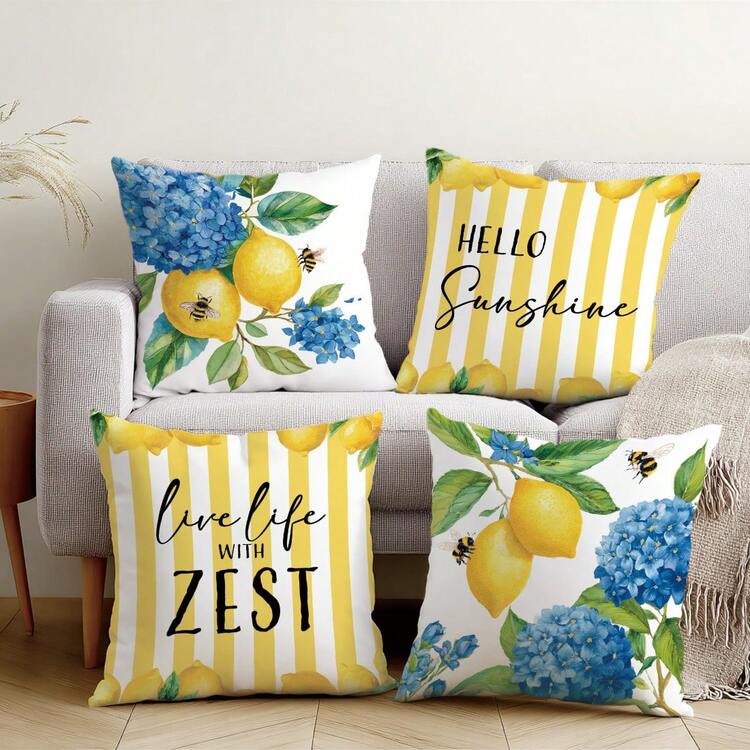 Blue & Yellow Citrus Pillow Cover Set