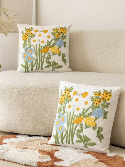Wildflower Garden Embroidered Cushion Cover