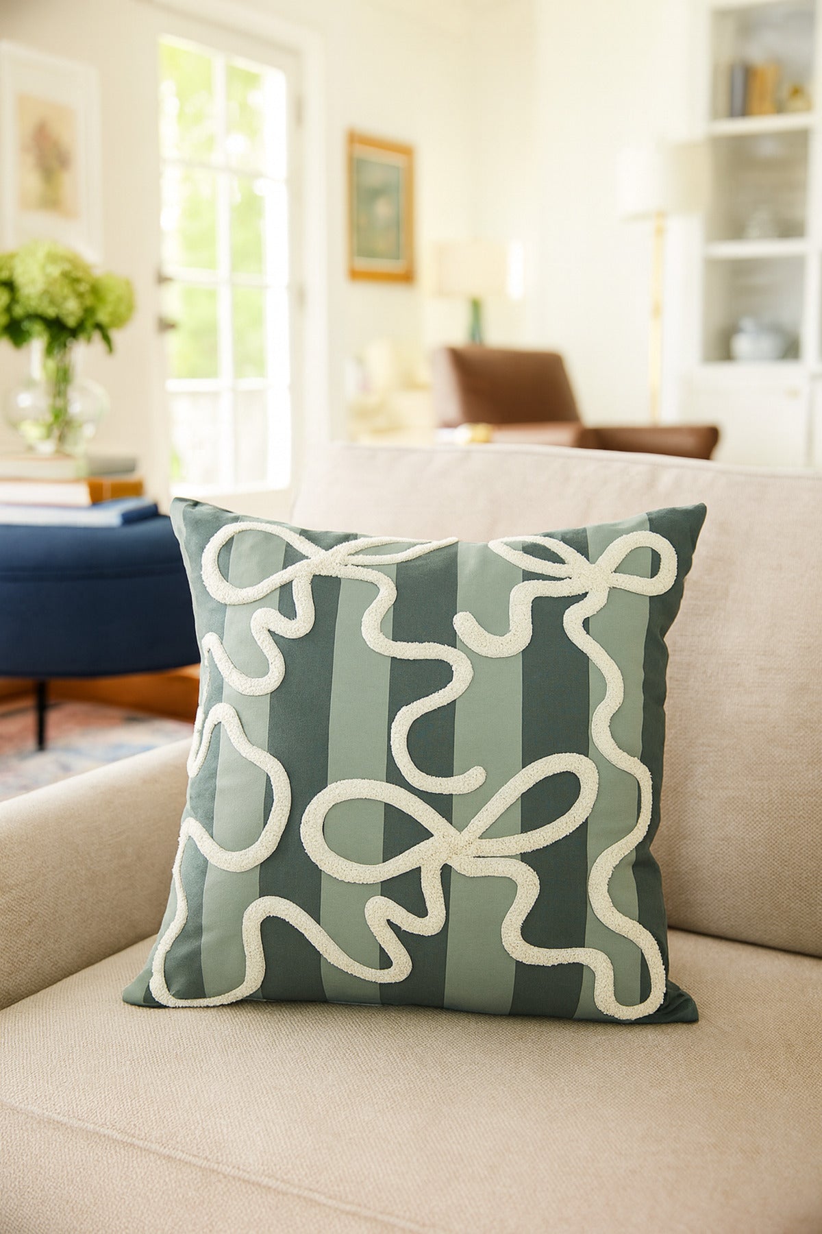 Striped Bow Pillow Cover