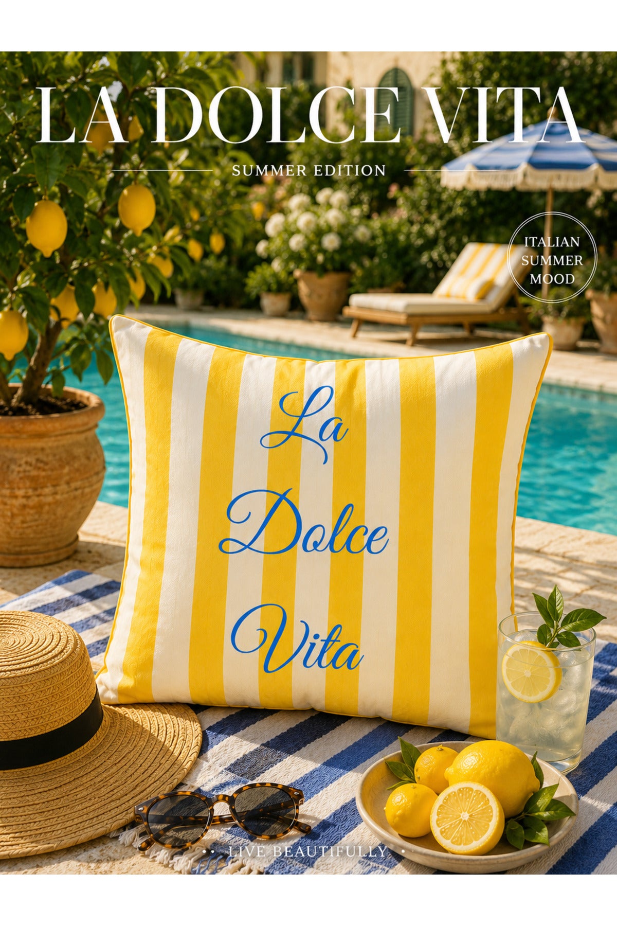Amalfi Lemon Pillow Cover Set of 4