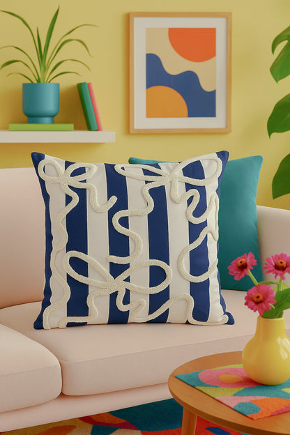 Striped Bow Pillow Cover