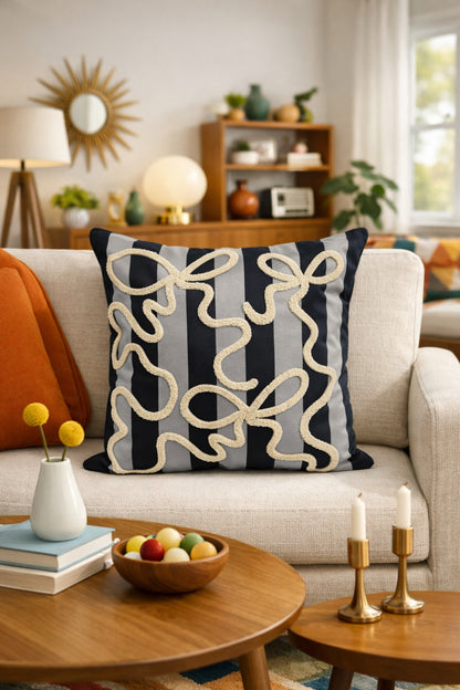 Striped Bow Pillow Cover