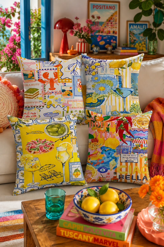 Positano Postcard Pillow Cover Set of 4