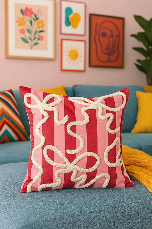 Striped Bow Pillow Cover