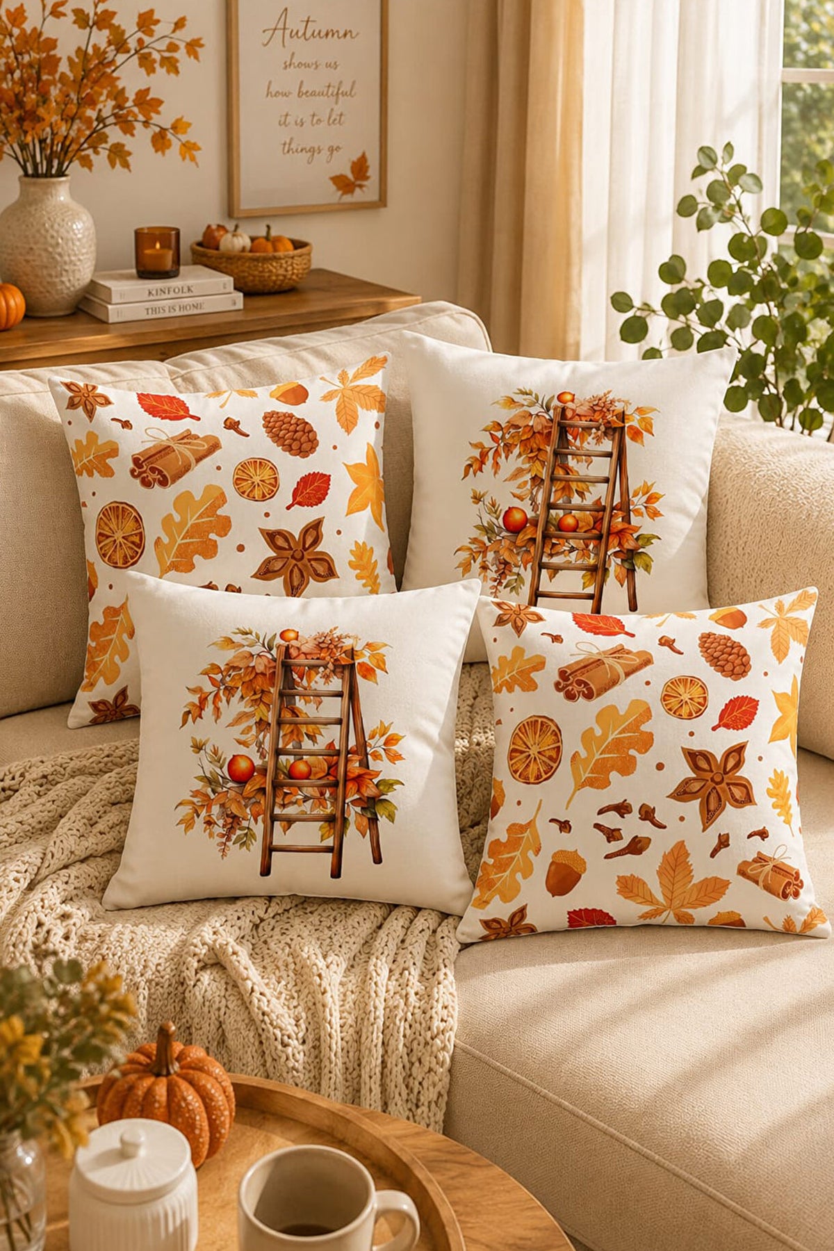 4-Piece Autumn Harvest Decorative Pillow Cover Set