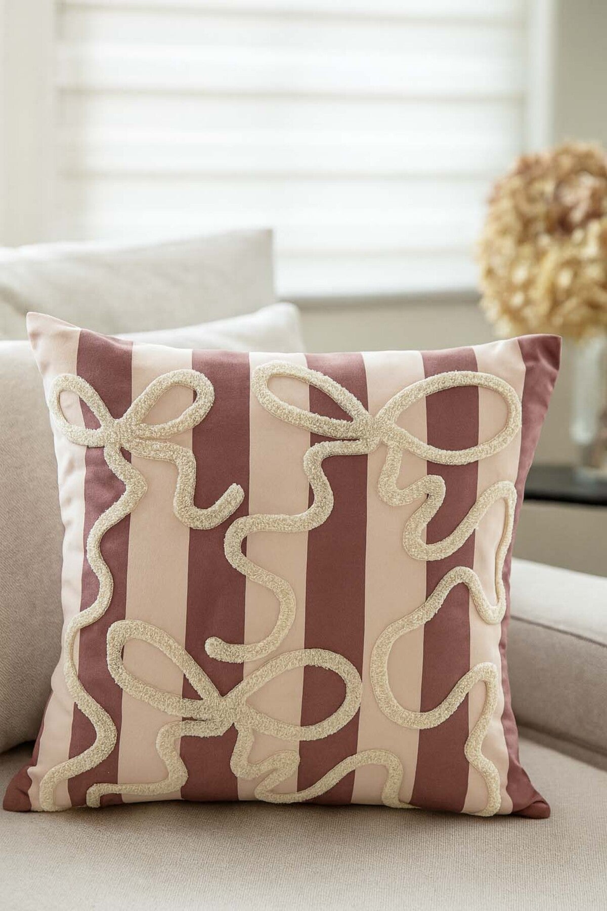 Striped Bow Pillow Cover