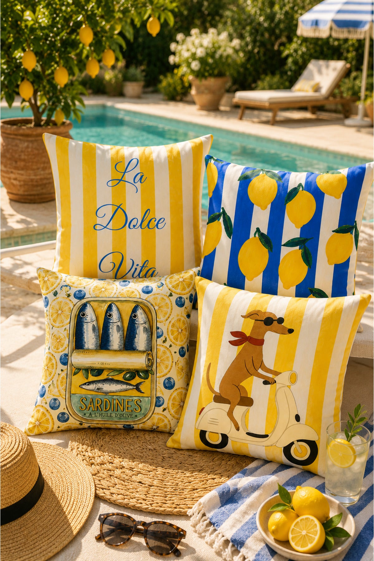 Amalfi Lemon Pillow Cover Set of 4