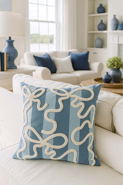 Striped Bow Pillow Cover