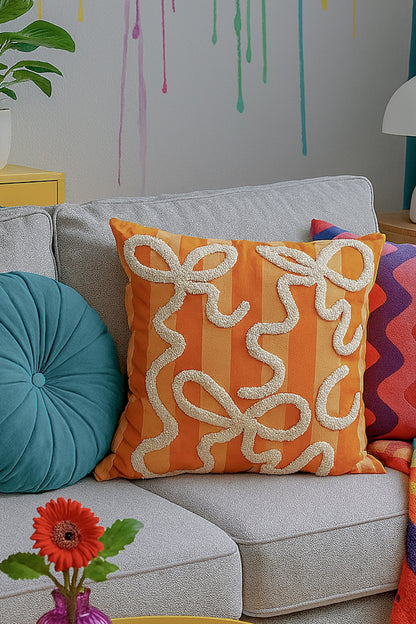 Striped Bow Pillow Cover