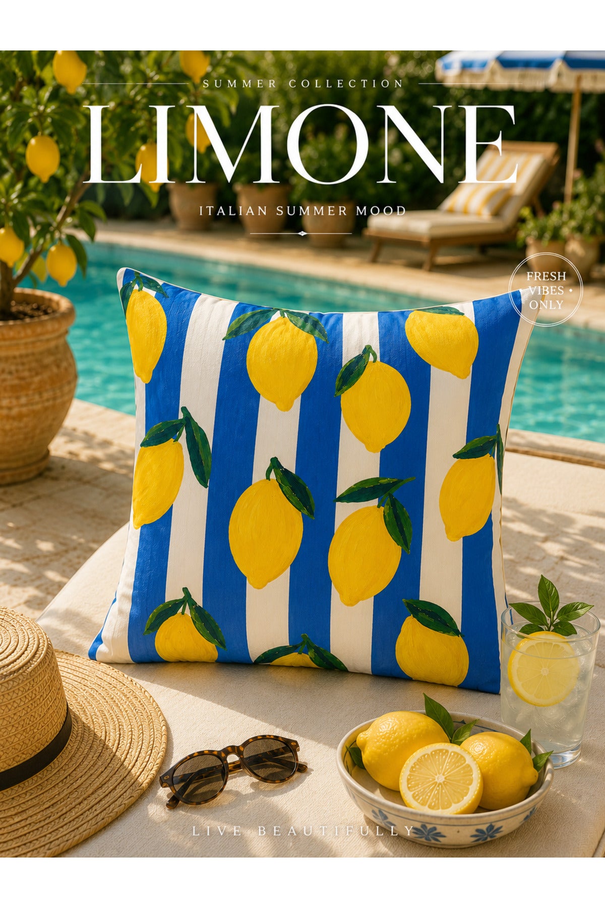 Amalfi Lemon Pillow Cover Set of 4