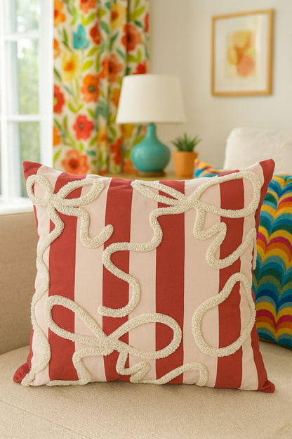 Striped Bow Pillow Cover