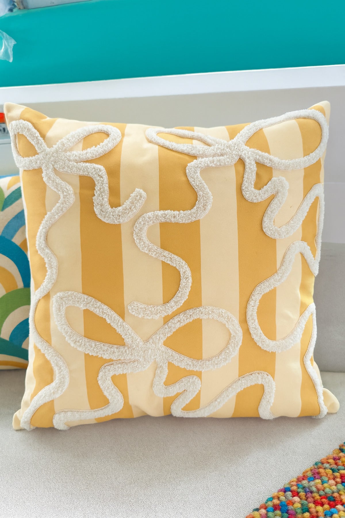 Striped Bow Pillow Cover