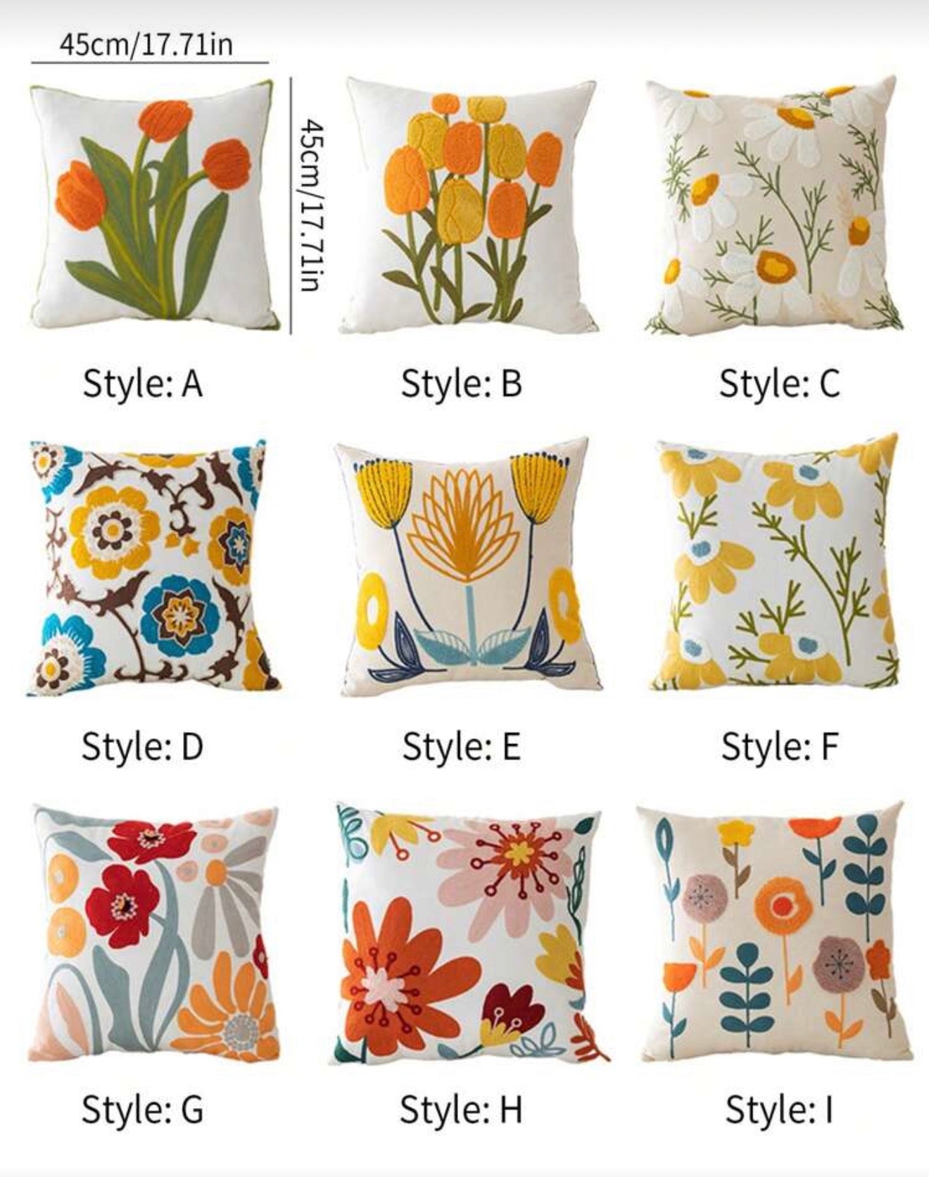Embroidered Floral Cushion Cover