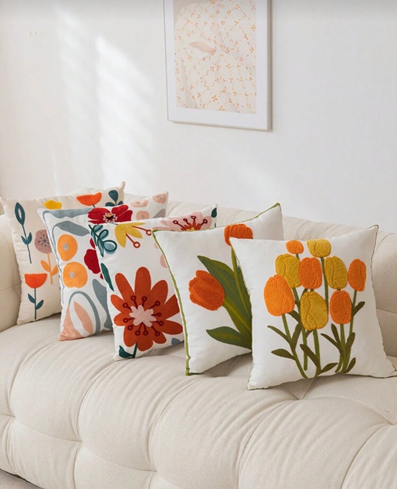 Embroidered Floral Cushion Cover