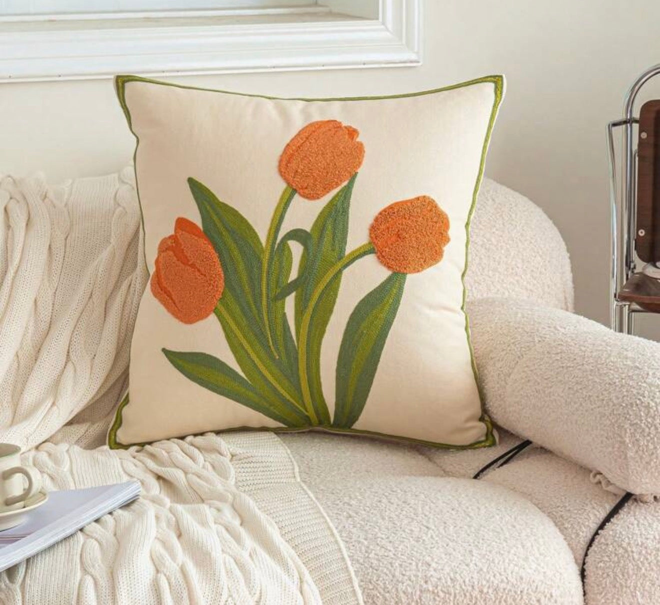 Tulip Embroidered Cushion Cover