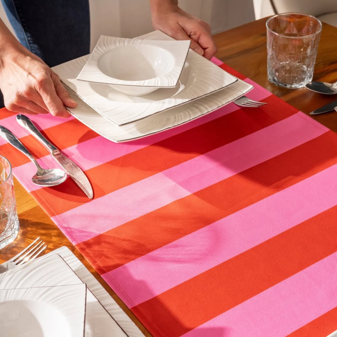 Pink & Red Striped Table Runner | 40x140cm
