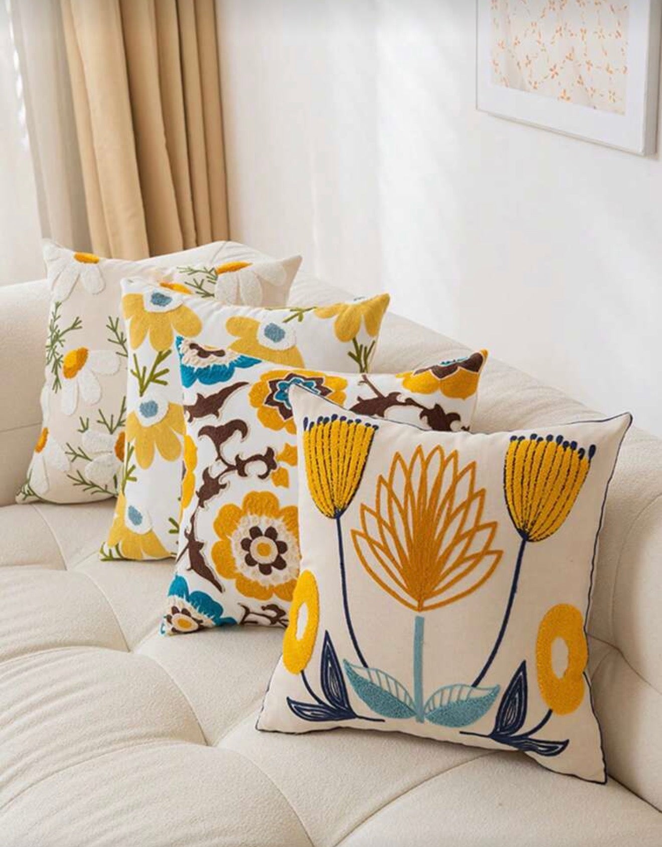 Embroidered Floral Cushion Cover