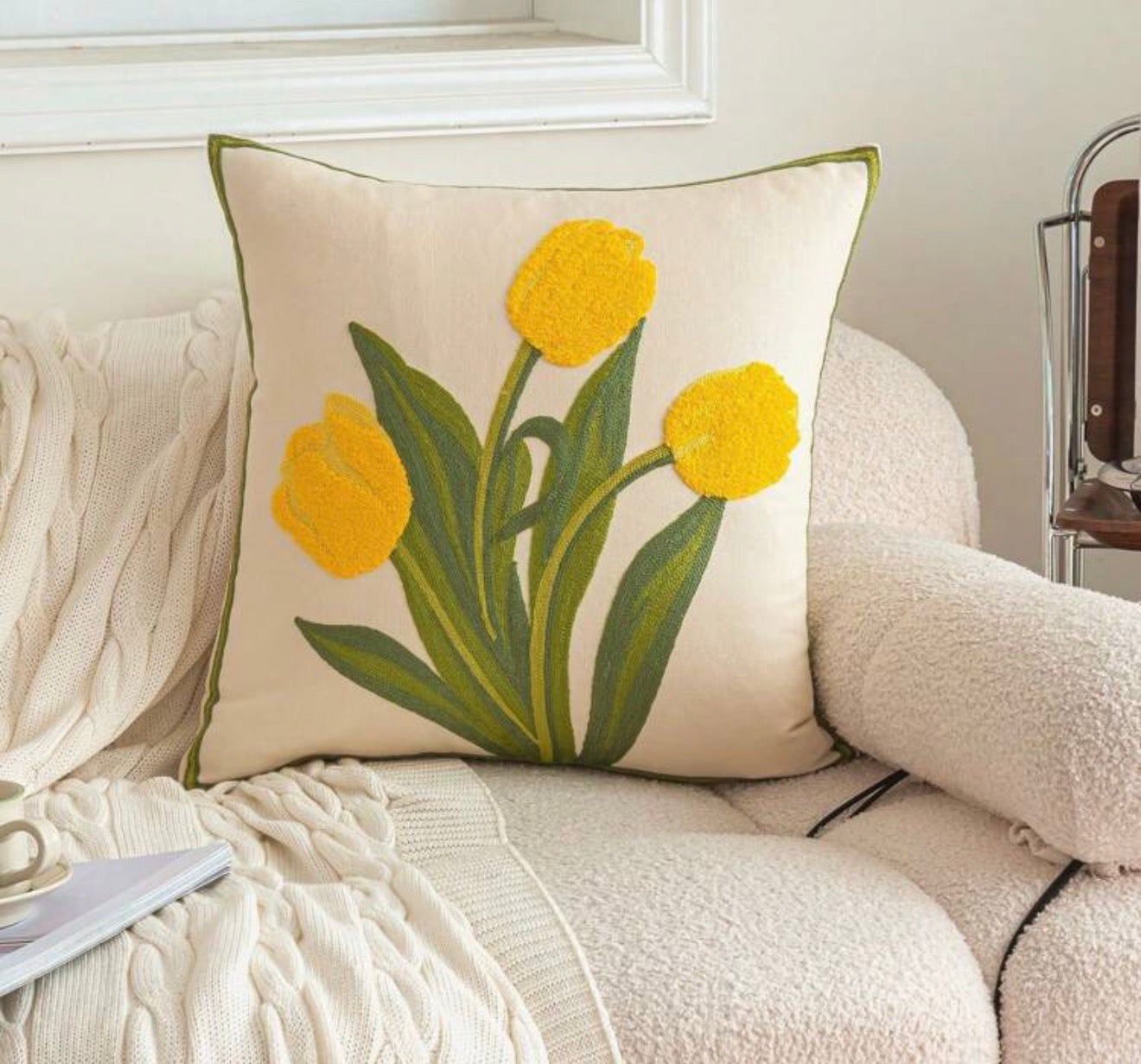 Tulip Embroidered Cushion Cover