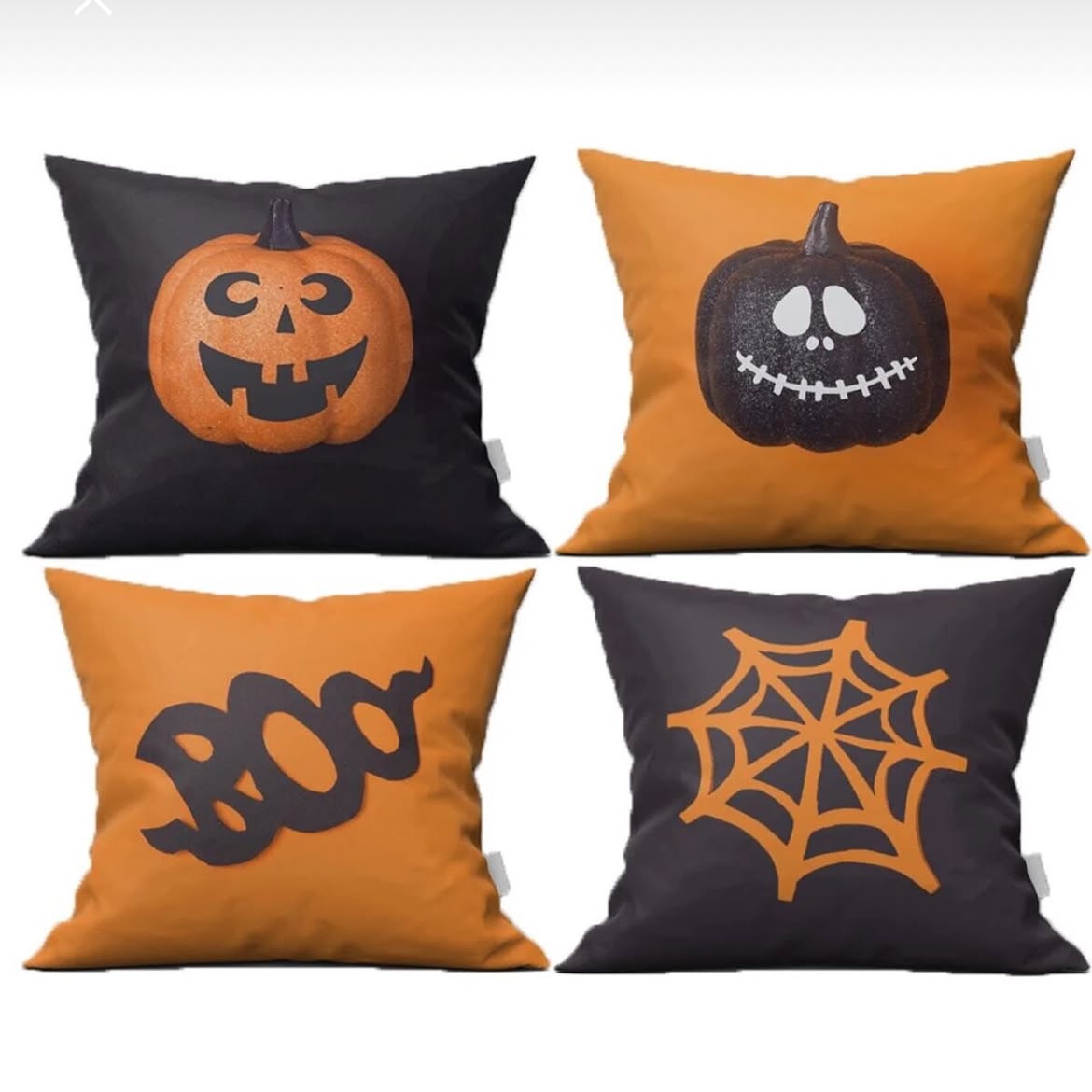 Set of 4 Halloween Pumpkin & Spiderweb Cushion Covers