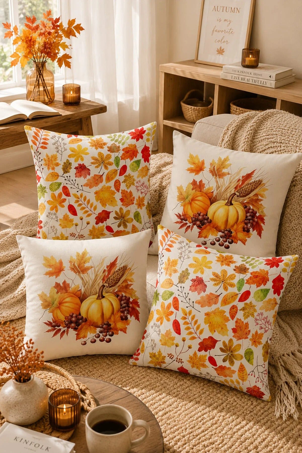 4-Piece Autumn Harvest Decorative Pillow Cover Set