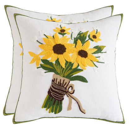 Sunflower Bouquet Embroidered Cushion Cover