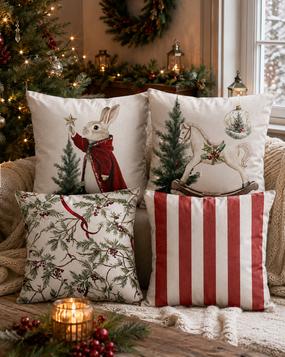 Vintage Woodland Christmas Pillow Covers