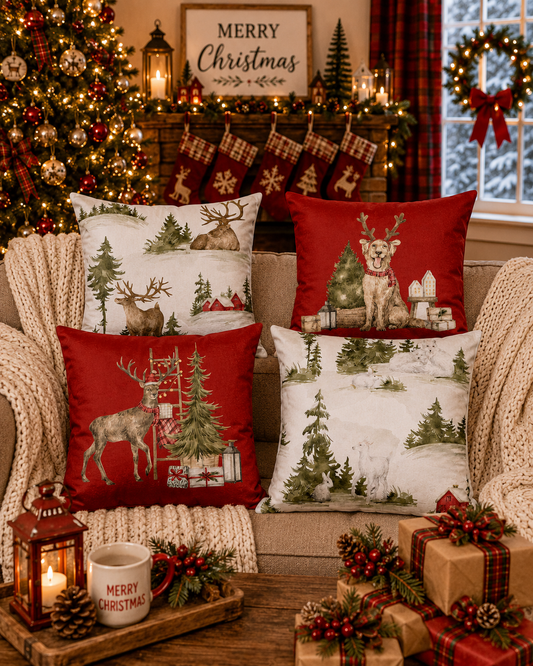 Christmas Woodland Pillow Covers Set of 4