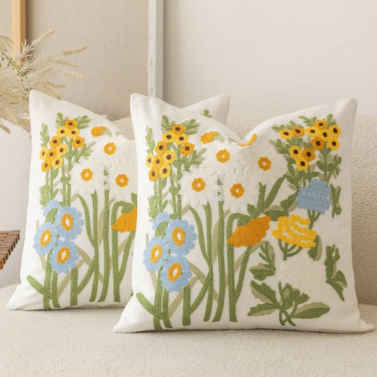 Wildflower Garden Embroidered Cushion Cover