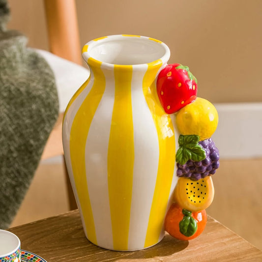 Fruit Handle Striped Ceramic Vase