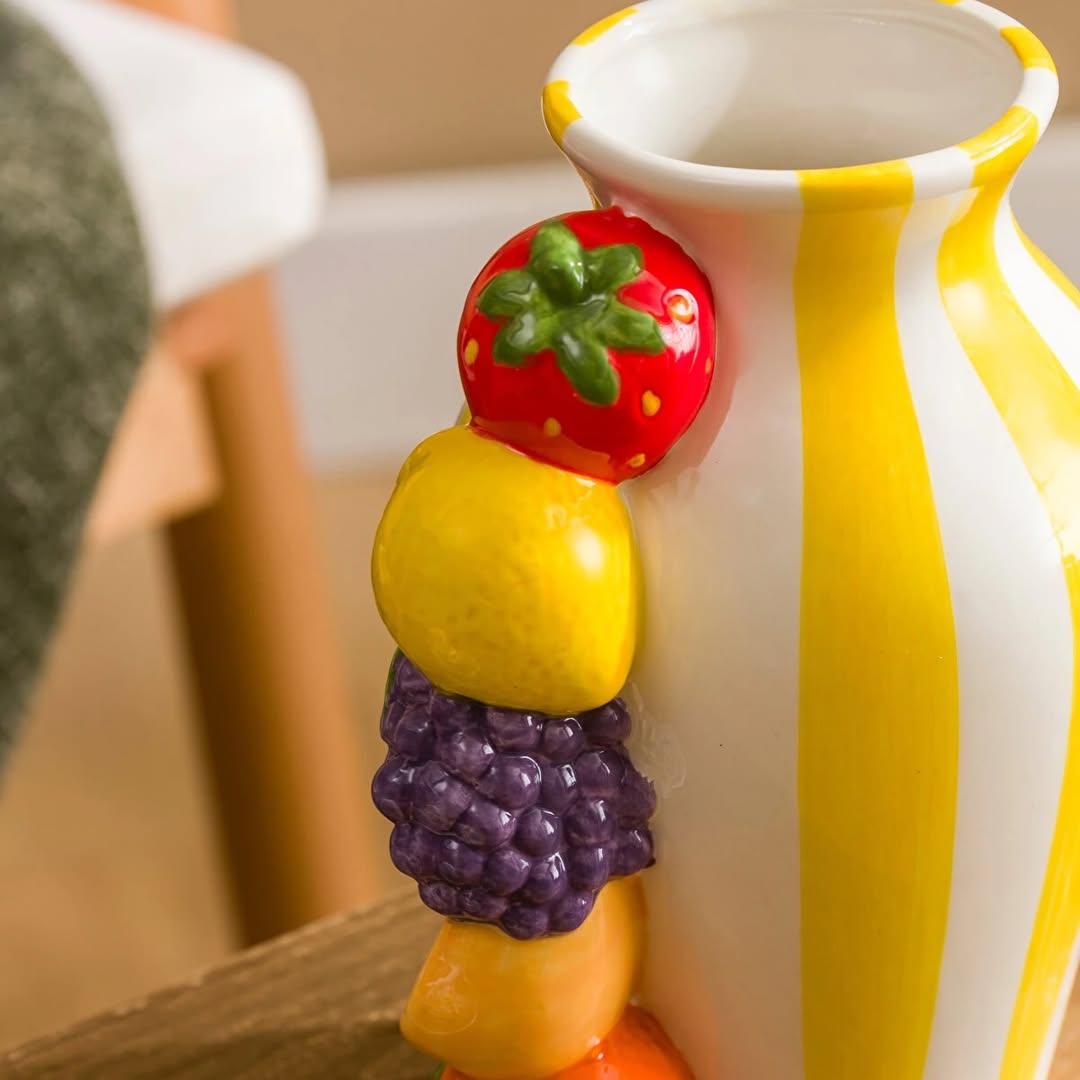 Fruit Handle Striped Ceramic Vase