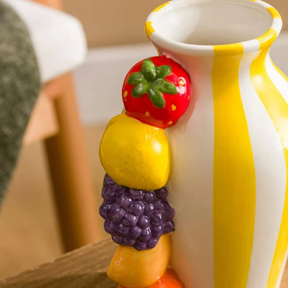 Fruit Handle Striped Ceramic Vase