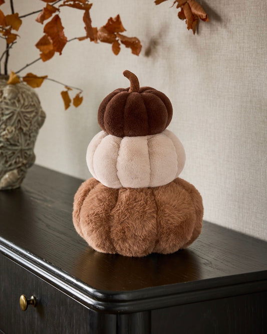 Plush Stacked Pumpkins Decoration | Faux Fur Autumn Décor