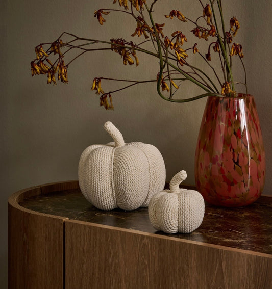 Set of 2 Cream Rope Pumpkins | Neutral Autumn Décor