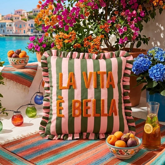 La Vita È Bella Ruffle Pillow Cover