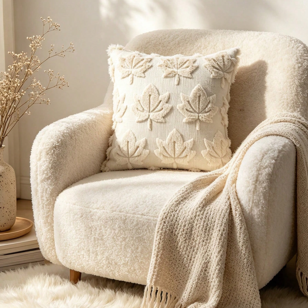 Tufted Maple Leaf Pillow Cover | Cozy Autumn Home Décor
