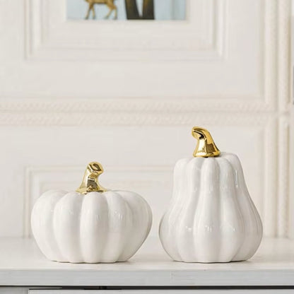 Ceramic Pumpkin Décor Set with Gold Stem | Fall Table Accent