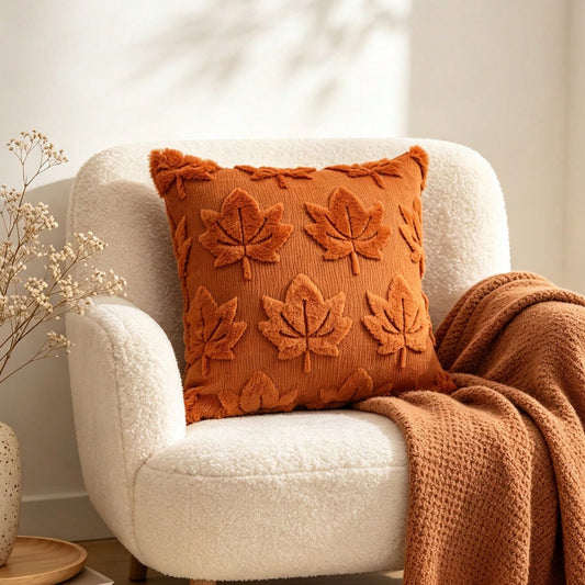 Tufted Maple Leaf Pillow Cover | Cozy Autumn Home Décor